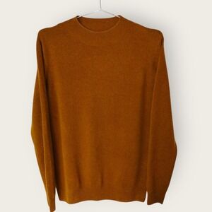 Chanyarn 100% Merino Wool Sweater Mens Medium Mustard Brown Mock Neck Pullover